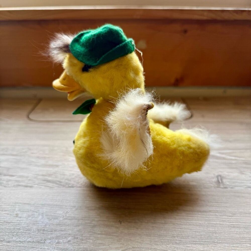Vintage Plush Duck With Rubber Beak, Stuffed Rabbit Fur Easter Duck Fisherman Ae